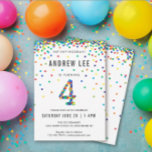 Boys 4th Birthday Party, Primary Colour Confetti Invitation<br><div class="desc">Confetti 4th birthday / fourth birthday boy party invitations! Featuring your kid's party details and a "4" in confetti,  with fun coloured circles in bright primary colours sprinkling from the top of these cute invites.</div>