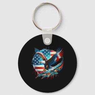 Boys 4th Of July American Bald Eagle Usa Flag Figh Key Ring