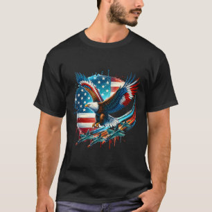 Boys 4th Of July American Bald Eagle Usa Flag Figh T-Shirt