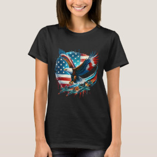 Boys 4th Of July American Bald Eagle Usa Flag Figh T-Shirt