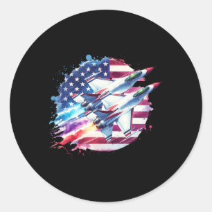 Boys 4th Of July American Usa Flag Fighter Jet 1 Classic Round Sticker