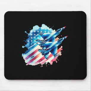 Boys 4th Of July American Usa Flag Fighter Jet 2 Mouse Pad