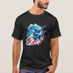 Boys 4th Of July American USA Flag Fighter Jet T-Shirt