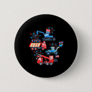 Boys 4th Of July Crane Truck Construction Vehicle 6 Cm Round Badge