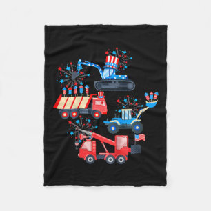 Boys 4th Of July Crane Truck Construction Vehicle Fleece Blanket