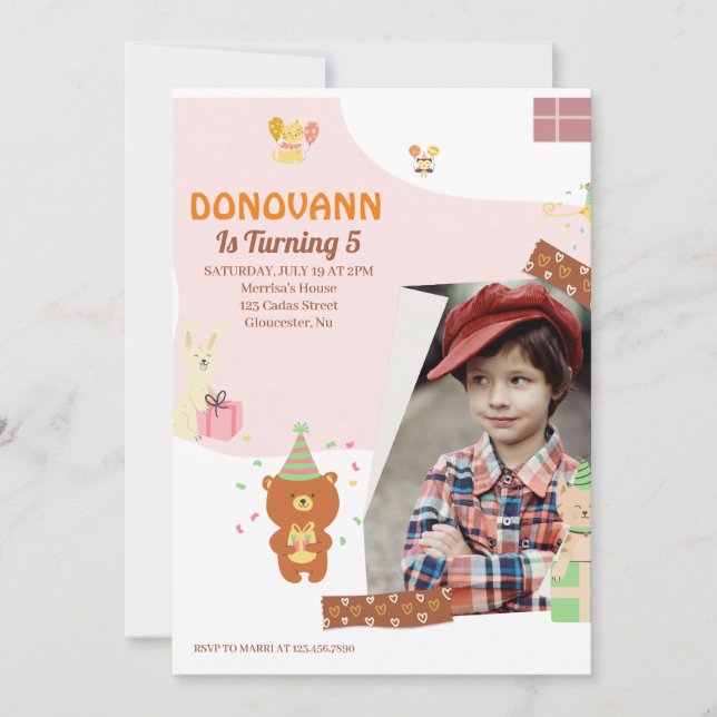 Boys 5st Birthday Party, Primary Colour Cards (Front)