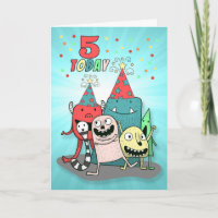 Boys 5th Birthday Red and Blue Cartoon Monsters
