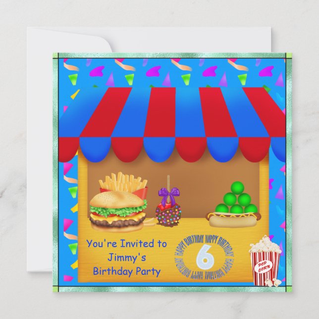 Boys 6th Colourful Birthday Party Invitation (Front)