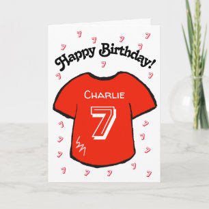 boy's 7th birthday red football shirt card