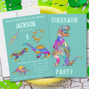 Boys 8th Birthday Dinosaur T Rex Roar Party Teal Invitation
