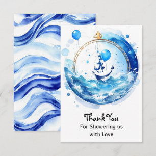 Boy's Adventure Nautical Watercolor Baby Shower Thank You Card