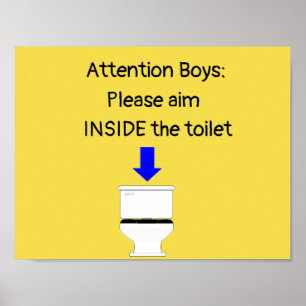 Boys aim inside the toilet bathroom poster