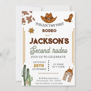 Boys Ain't My First Rodeo Cowboy 2nd Birthday Invitation