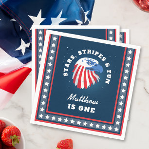Boy's All American Stars Stripes and Fun Birthday Napkin