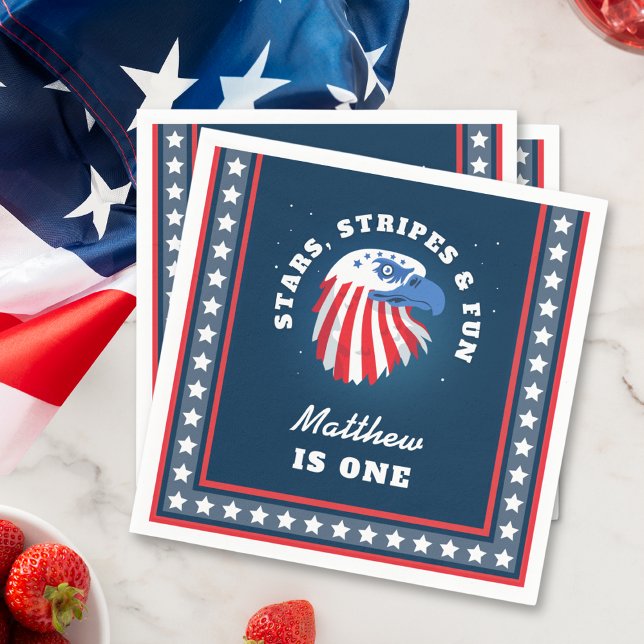 Boy's All American Stars Stripes and Fun Birthday Napkin (Creator Uploaded)