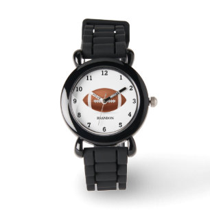 Boys American Football Soccer Ball Black Name Kids Watch
