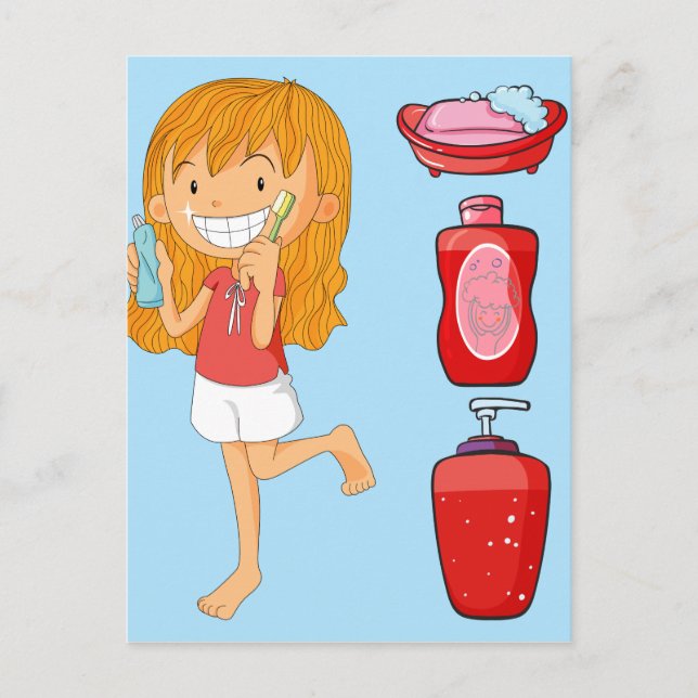Boys and girl brushing teeth postcard (Front)
