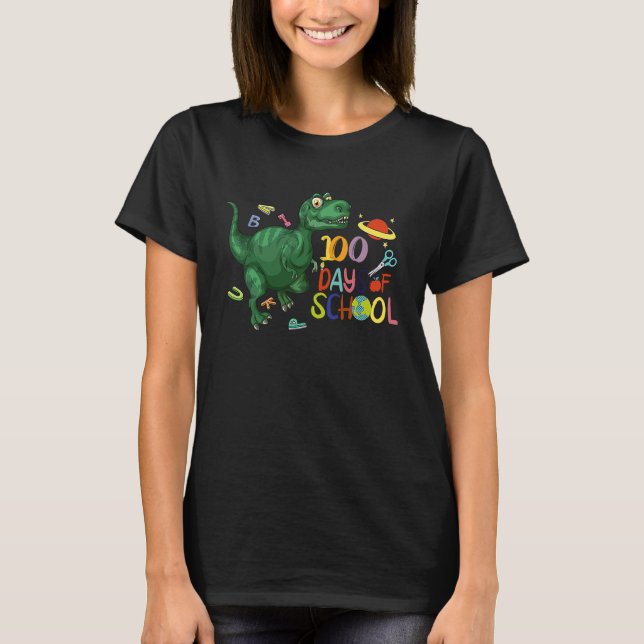 boys and girls students 100 days of school dinosau T-Shirt (Front)