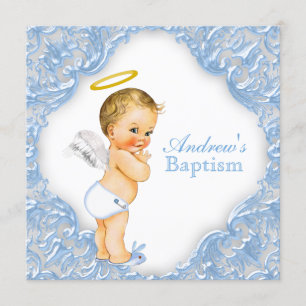 Boys Angel Baptism Christening Invitation