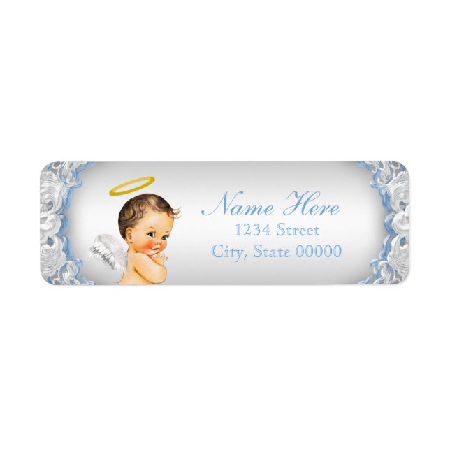 Boys Angel Baptism Christening Return Address Label (Front)