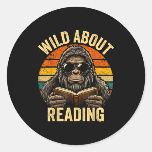 Boys animal funny wild about reading bigfoot book classic round sticker