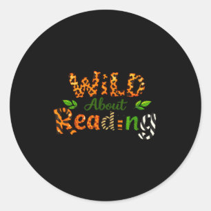 Boys animal print clothes wild about reading book classic round sticker