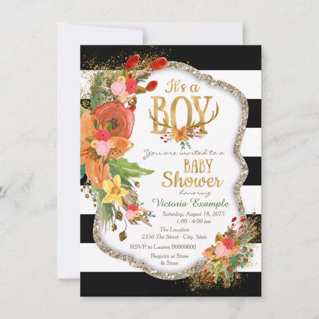 Boys Antler Baby Shower Invitation (Front)