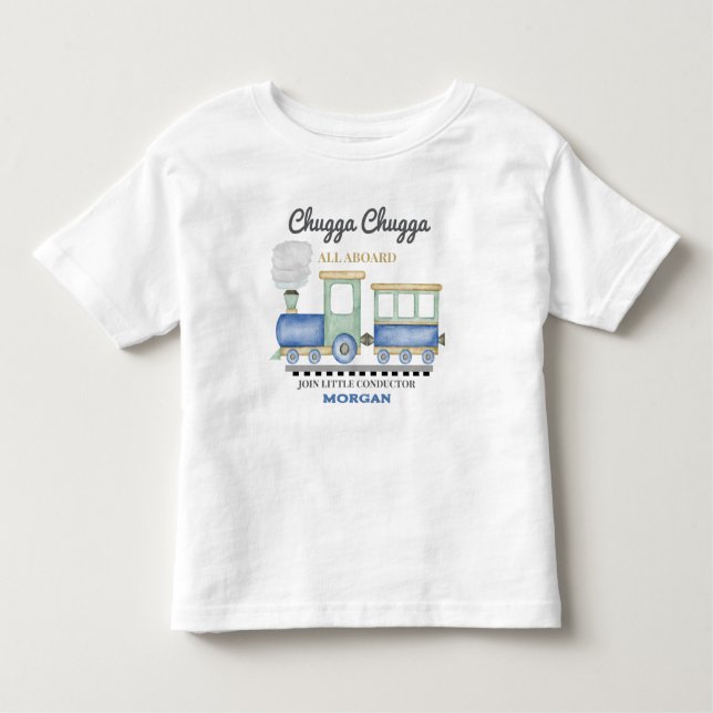 Boy's Any Age Birthday Blue Train Chugga Choo   Toddler T-Shirt (Front)