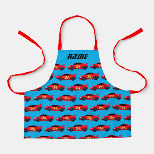 Boy's apron with small red racecar design print