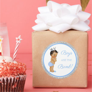 Boys are the Bomb! Bath Gift Etc Blue Silver Classic Round Sticker