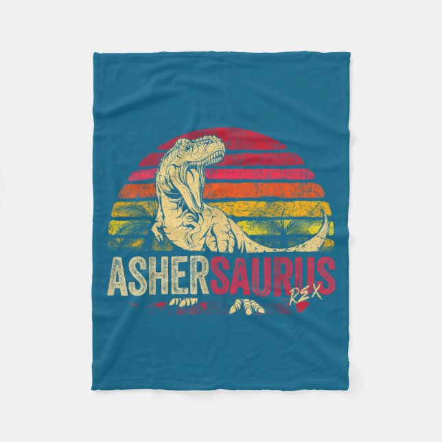 Boys Asher Saurus Dinosaur Rex Name Fleece Blanket (Front)