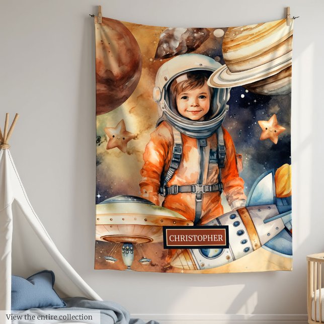 Boys Astronaut Blanket Personalised Space Planets  (Boys Astronaut Blanket Personalized Space Planets Gift)