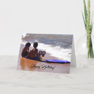 Boys at the Beach Happy Birthday Card