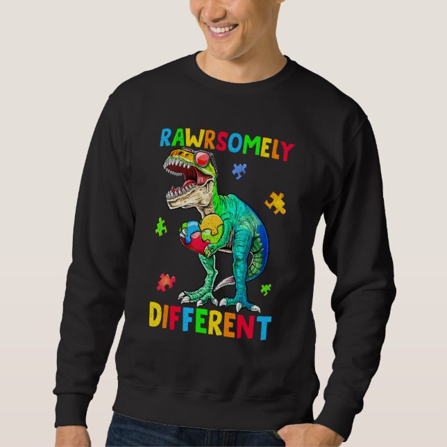 Boys Autism Awareness Dinosaur Rawrsomely Differen Sweatshirt (Front)
