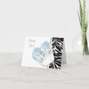 Boys Baby Shoes Blue Zebra Thank You Cards