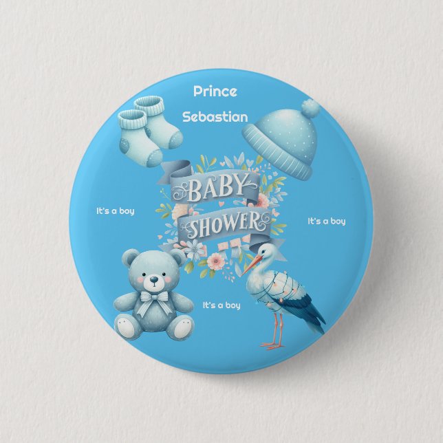 Boys baby shower 6 cm round badge (Front)