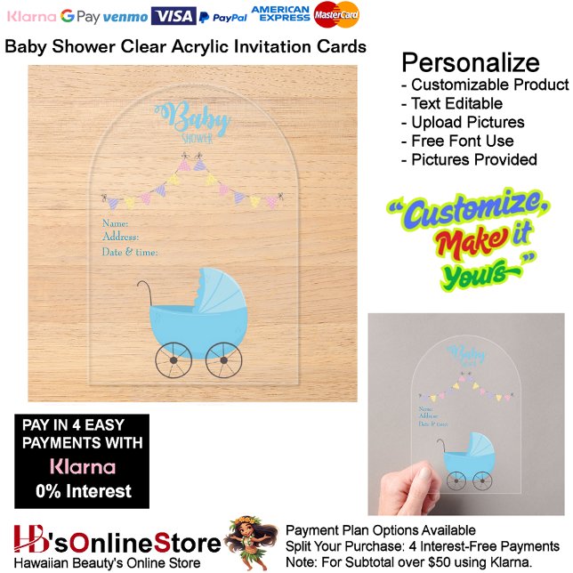Boy's Baby Shower Birth Party Supplies Clear 20 Acrylic Invitations (Baby Shower Birth Party Supplies Celebrate Clear Acrylic Invitations 20.)