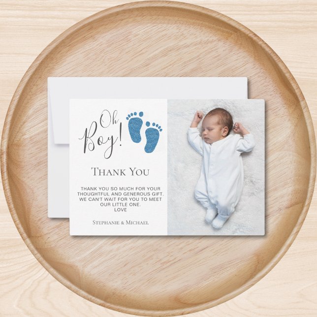 Boy's Baby Shower Photo Thank You Card (Creator Uploaded)