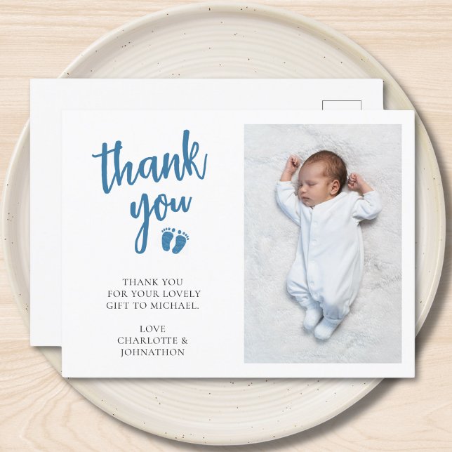 Boy's Baby Shower Photo Thank You  Postcard (Creator Uploaded)