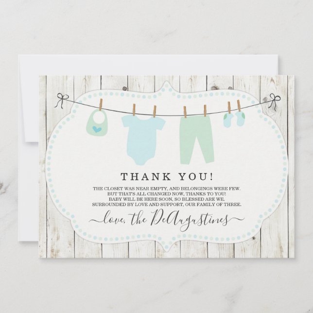 Boys Baby Shower Thank You Card - Rustic (Front)