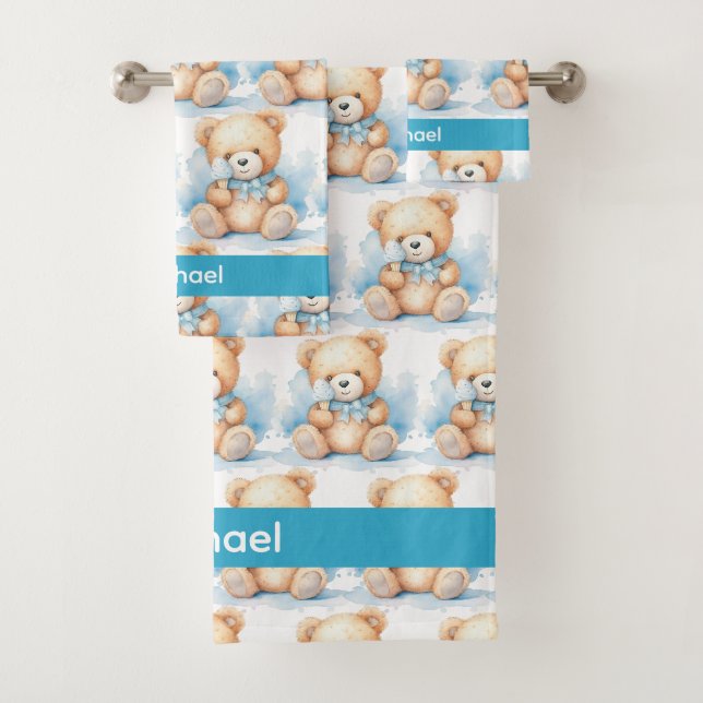Boy's Baby & Toddler Bath Towel Set | Custom Name (Insitu)