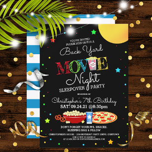 Boy's Backyard Movie Night Birthday Party Invitation