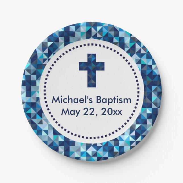 Boy's Baptism Christening First Communion Paper Plate (Front)
