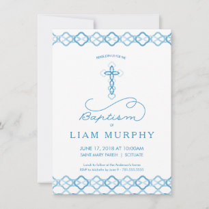 Boy's Baptism, Christening Invitation - Blue Cross