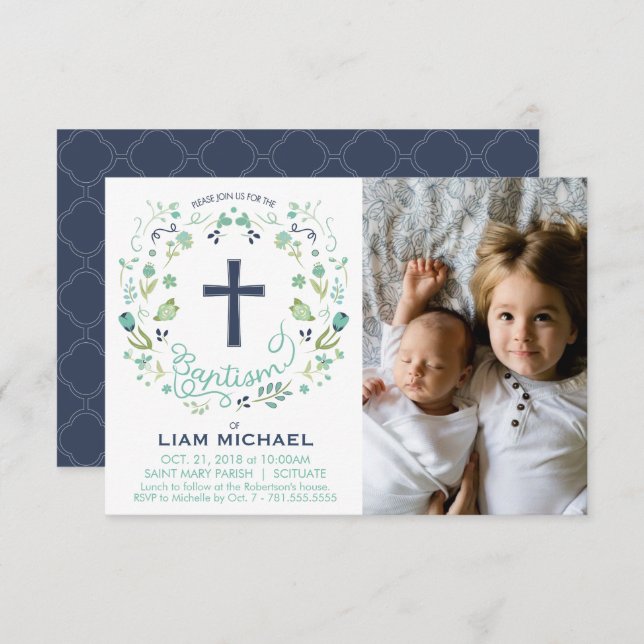Boy's Baptism Invitation - Custom Photo Card (Front/Back)