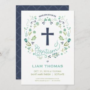Boy's Baptism Invitation w/ Cross, Customise