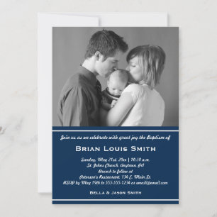 Boys Baptism Photo Invitation - Navy Blue