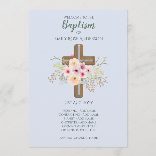 BOYS Baptism Program - Floral Cross (Front)