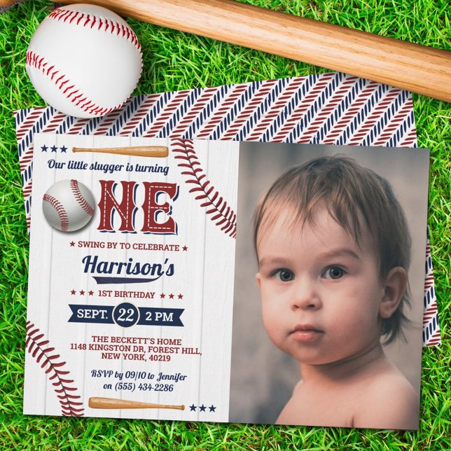 Boys Baseball 1st Birthday Photo Invitation (Creator Uploaded)
