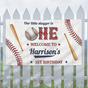 Boys Baseball 1st Birthday Welcome Banner